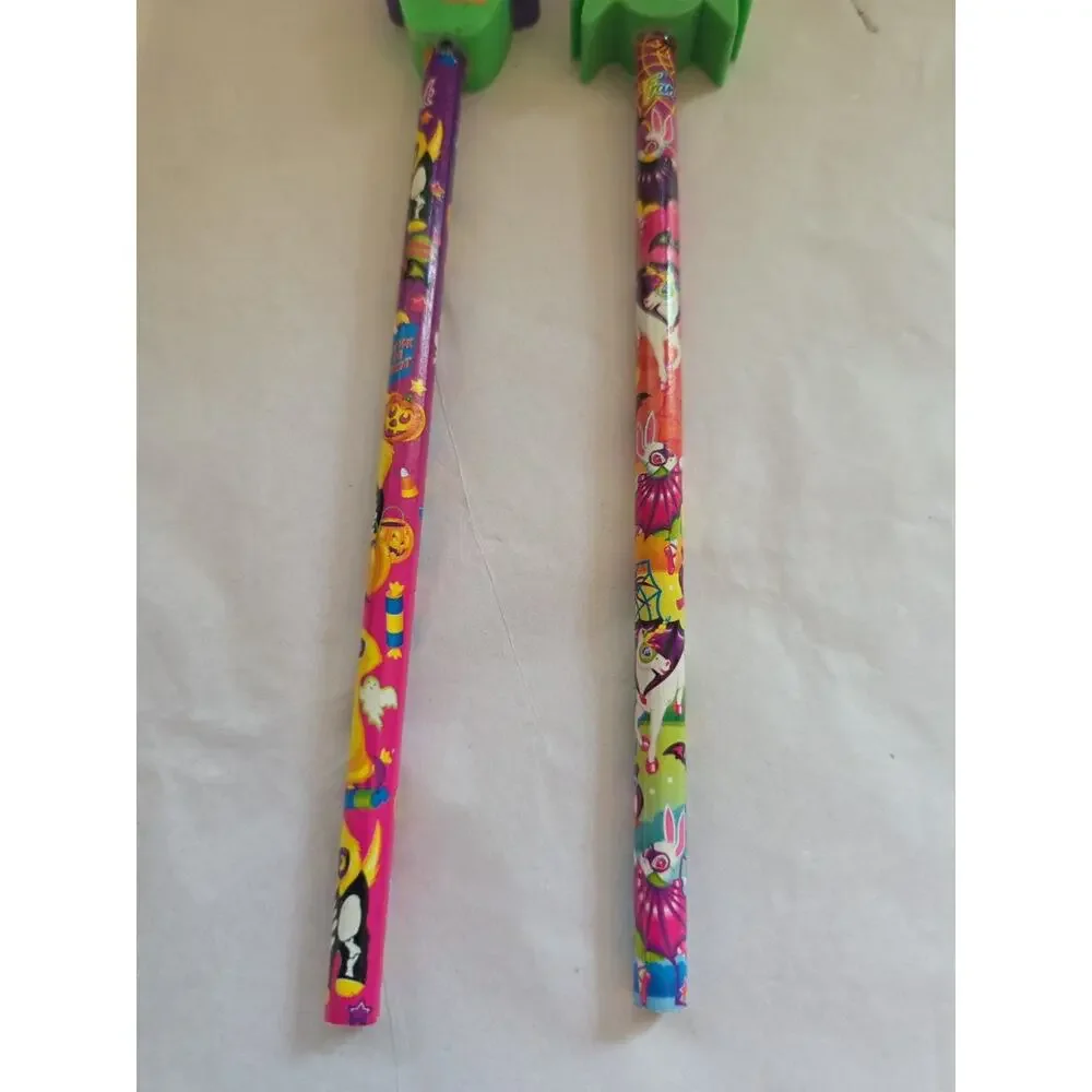 Vintage Lisa Frank Halloween Pencils With Shaped Erasers Set/2